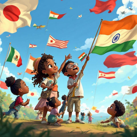 Children Holding International Flags Print — No. 458 — Digital Wall Art