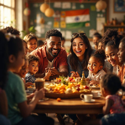 Multicultural Family Dinner Scene — No. 494 — Digital Wall Art