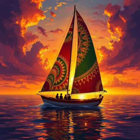 Warm Sunset Sailboat Digital Art — No. 160 — Digital Wall Art