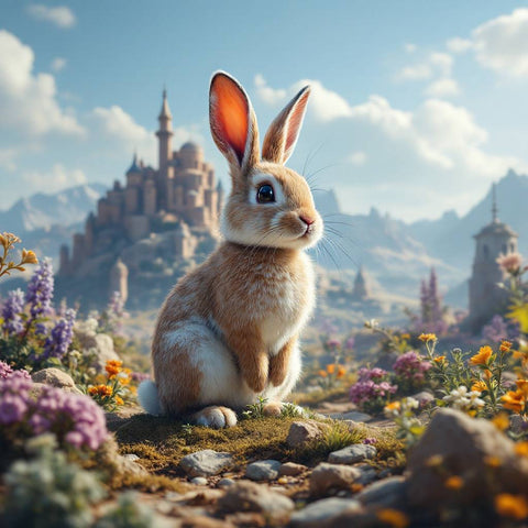 Rabbit and Castle Illustration Print — No. 390 — Digital Wall Art