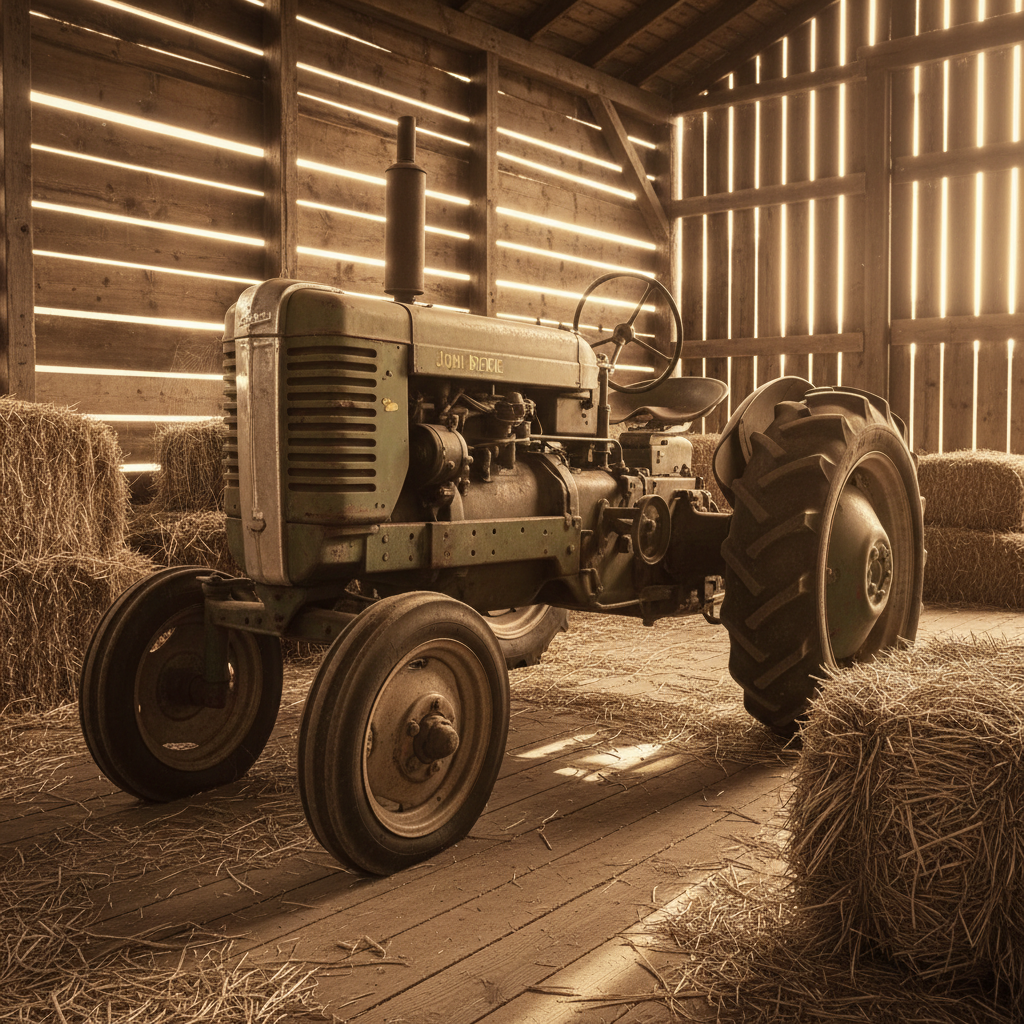 Green Tractor in the Barn