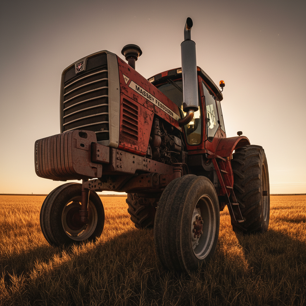 Red Tractor at Dramatic Sunset