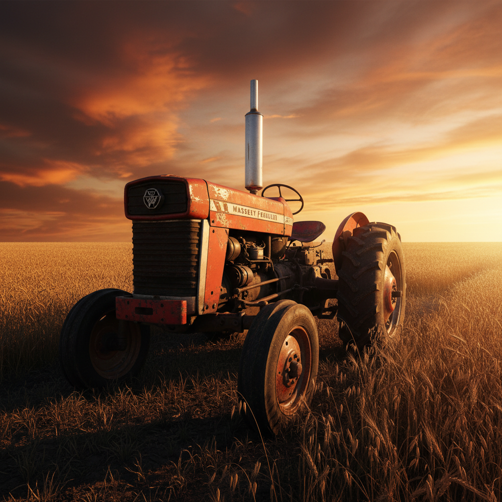 Vintage Red Tractor Close-Up