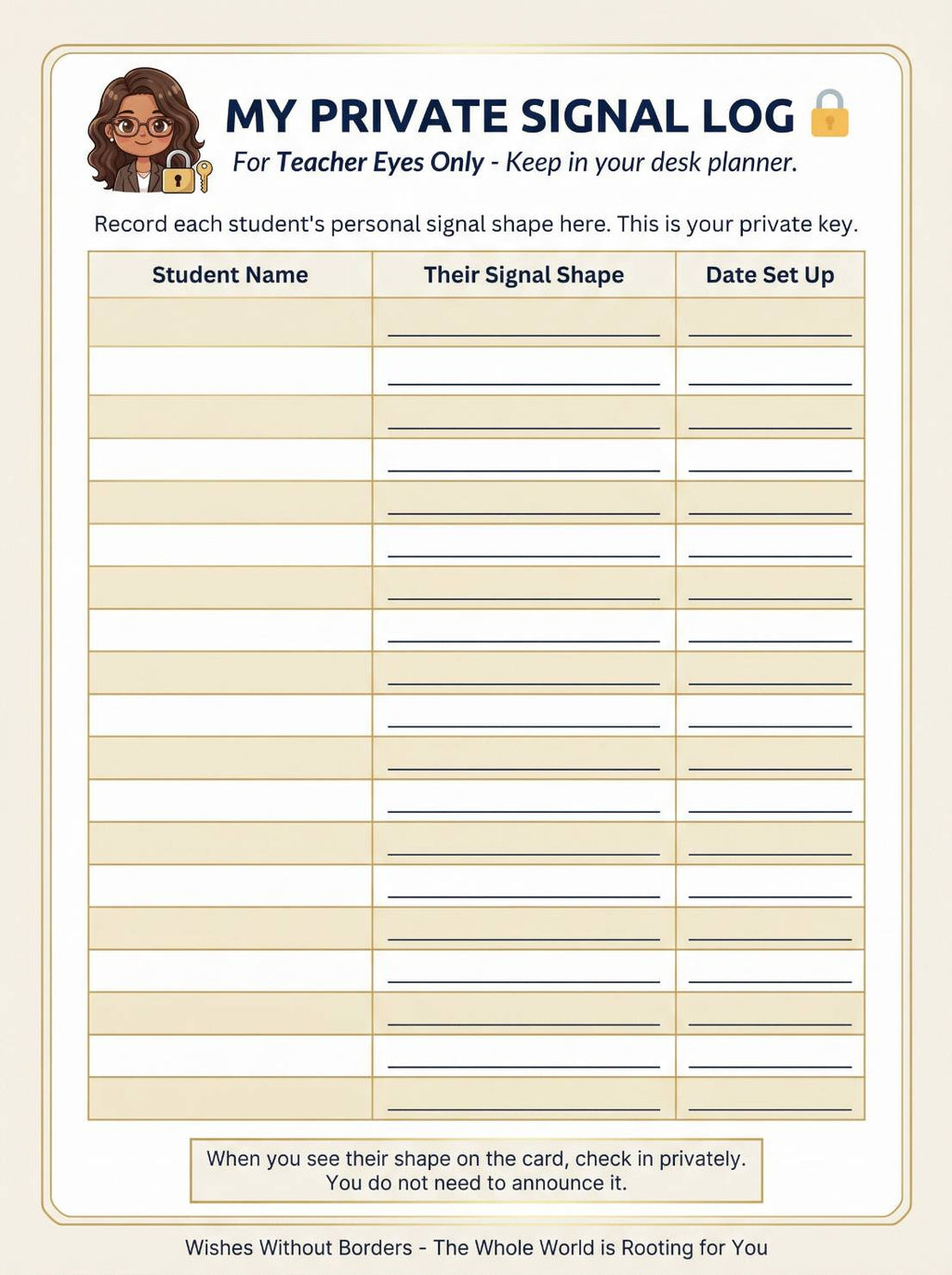 My Private Signal Log — Classroom Check-In Tool for Teachers