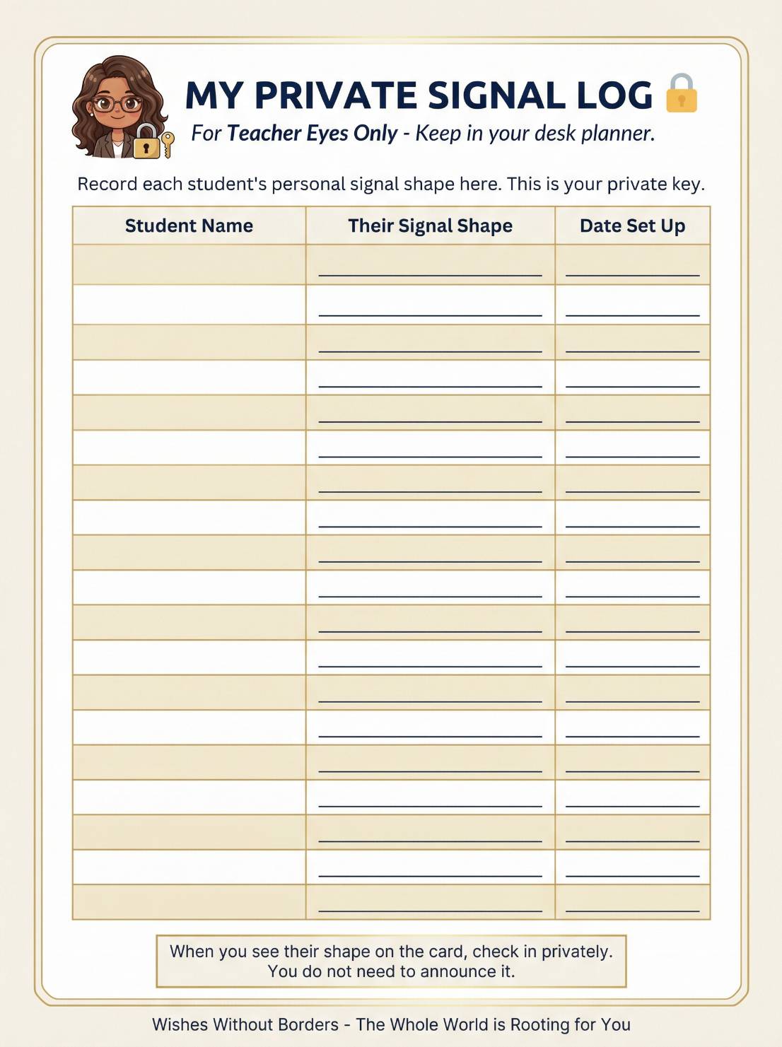 My Private Signal Log — Classroom Check-In Tool for Teachers