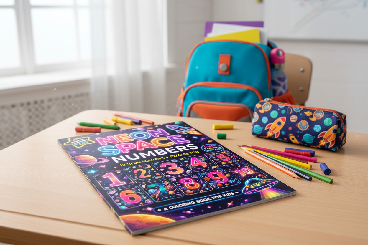 Neon Space Numbers 1-10 | Printable Flashcards & Coloring Book for Kids