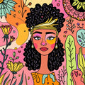 Boho Colorful Floral Woman Portrait