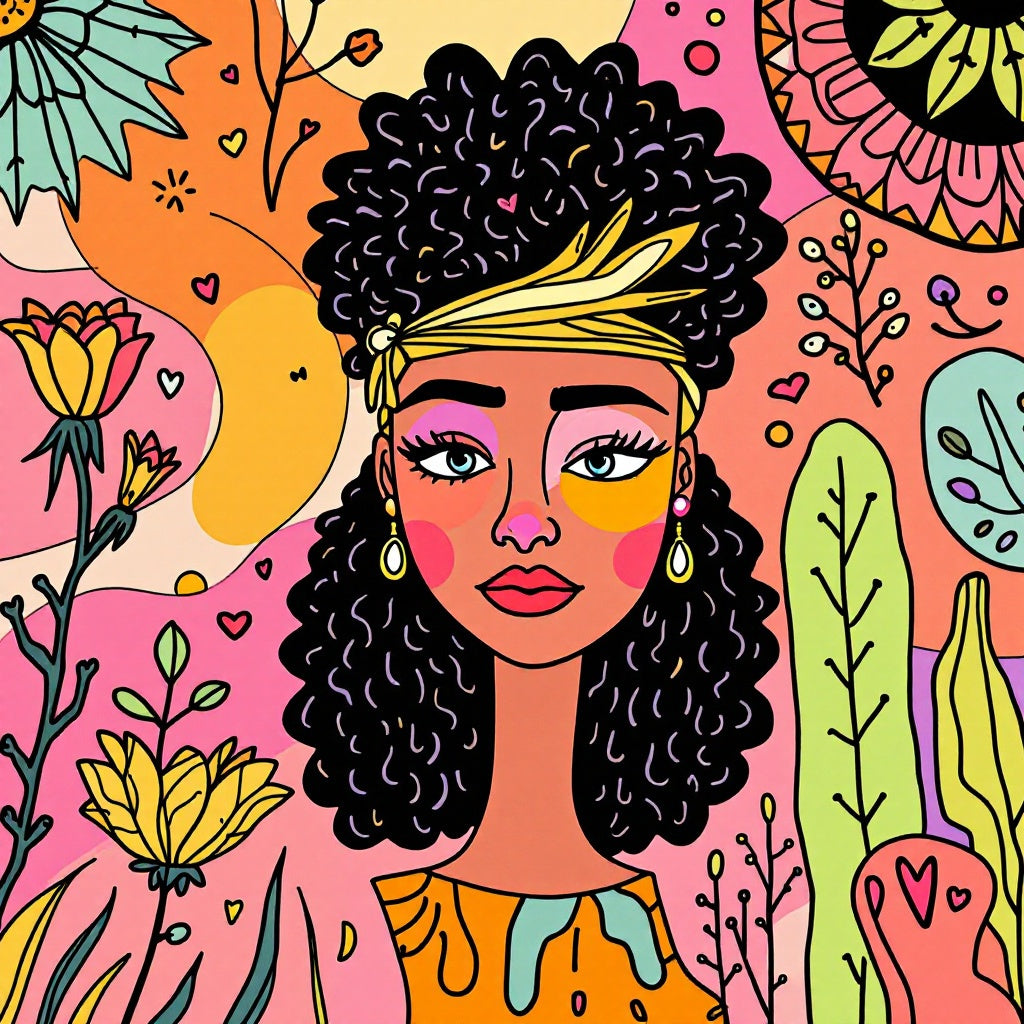 Boho Colorful Floral Woman Portrait
