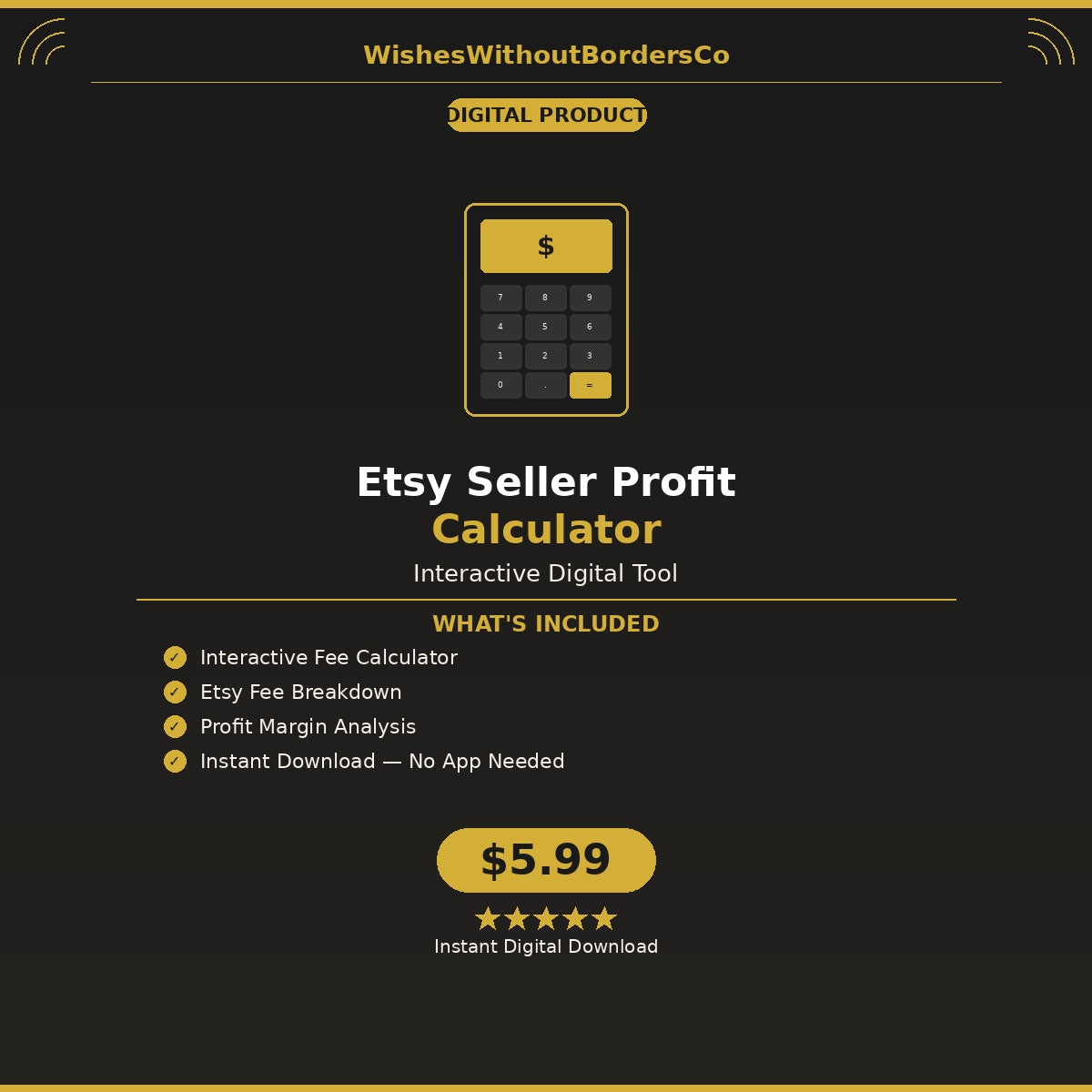Etsy Seller Profit Calculator - Interactive Digital Tool - WishesWithoutBordersCo