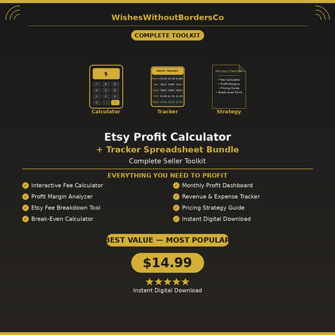 Etsy Profit Calculator + Tracker Spreadsheet Bundle - Complete Seller Toolkit - WishesWithoutBordersCo