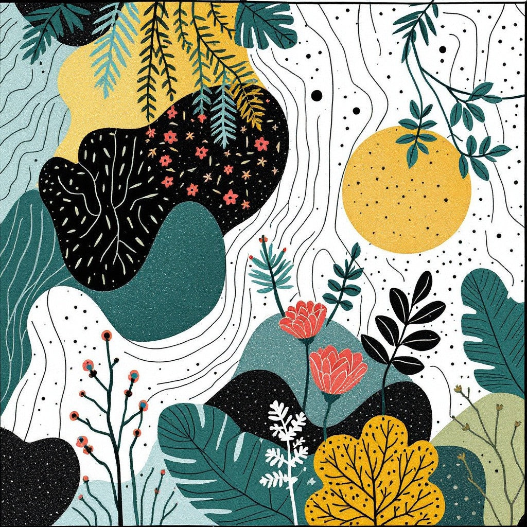 Boho Vibrant Floral Landscape Print