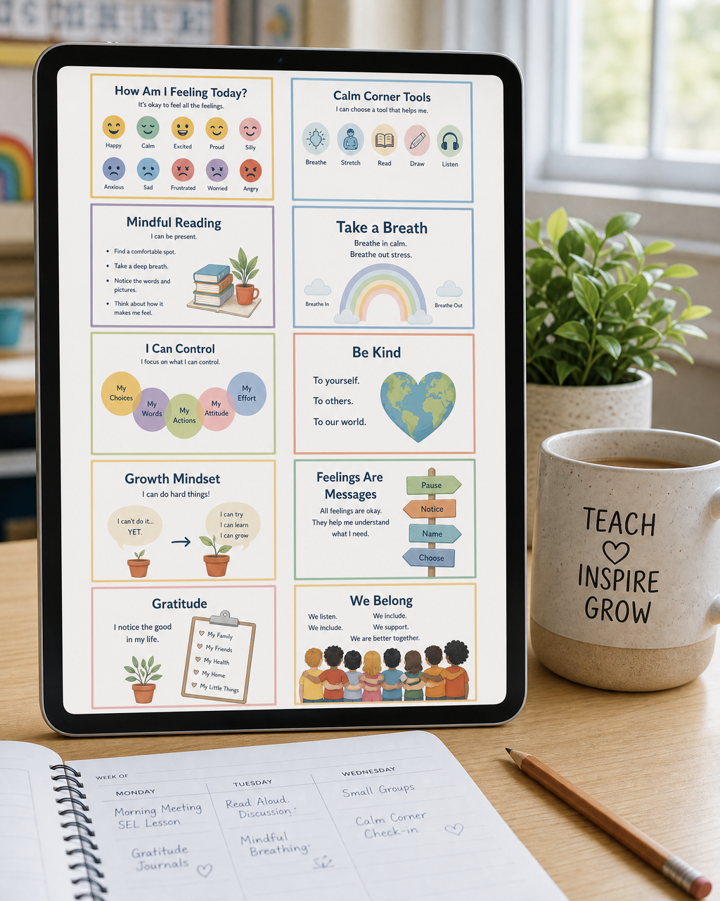 Calm Corner SEL Poster Bundle for Kids | 10 Printable Social Emotional Learning Posters | Feelings Chart, Mindfulness & Emotional Regulation | Classroom & Homeschool PDF