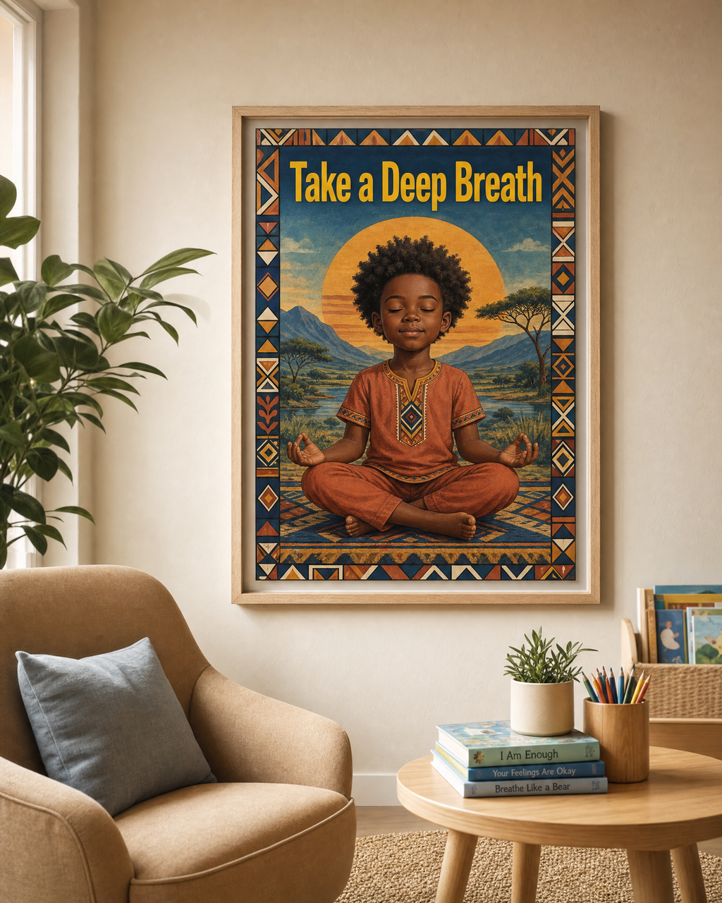 Take a Deep Breath Poster | Mindfulness Wall Art | Diverse Calming Corner Decor | Meditation Print | You Belong Here | Digital Download