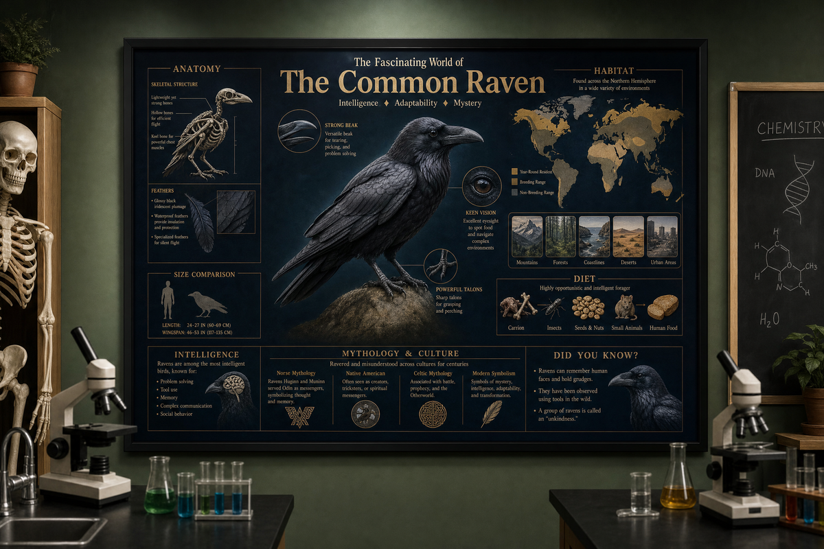 The Common Raven Infographic Poster | Corvus Corax | Science Classroom Decor | Bird Anatomy & Behavior | Wildlife Education Print | Digital Download