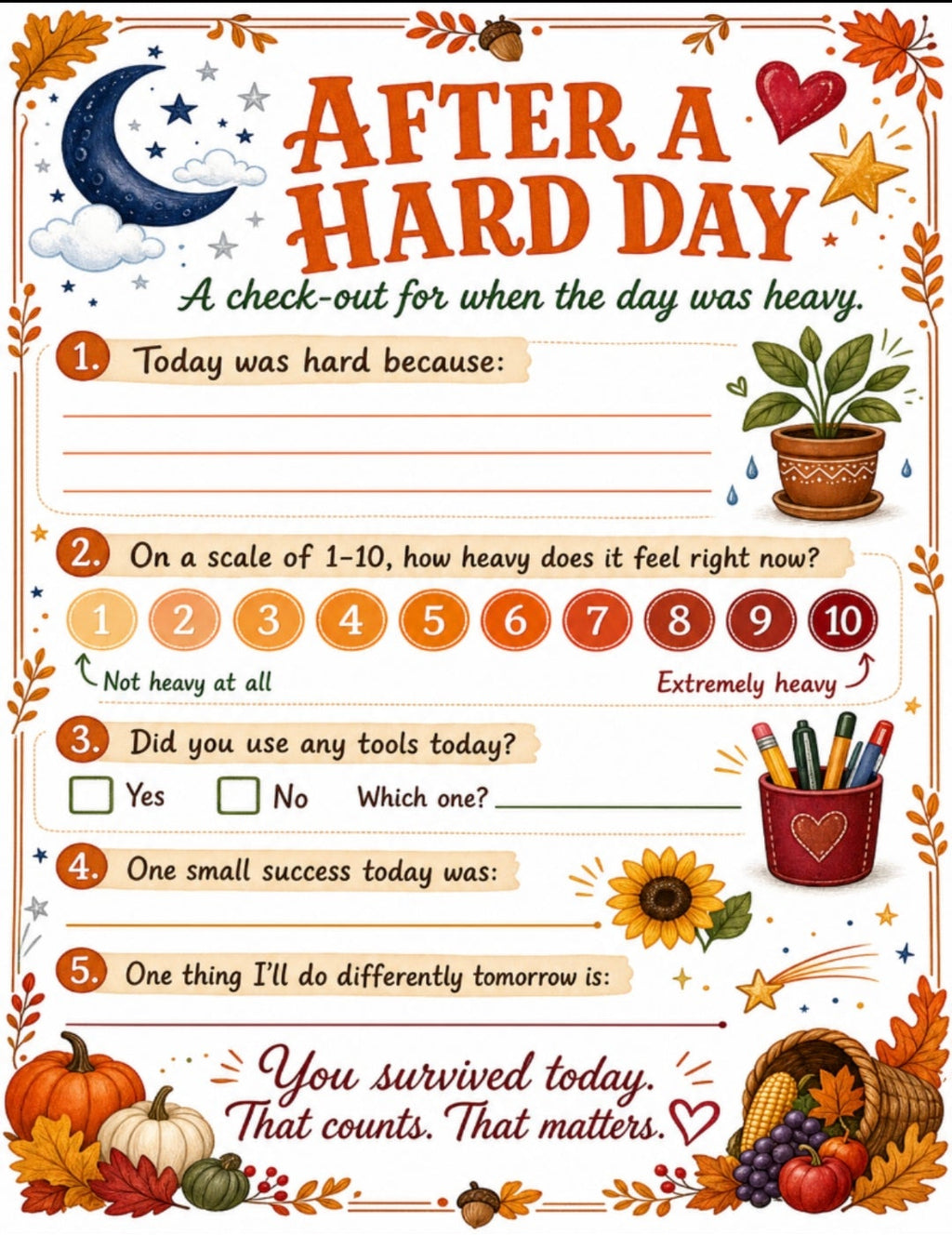 After a Hard Day Check‑Out — SEL Reflection Printable (Seasonal Set)