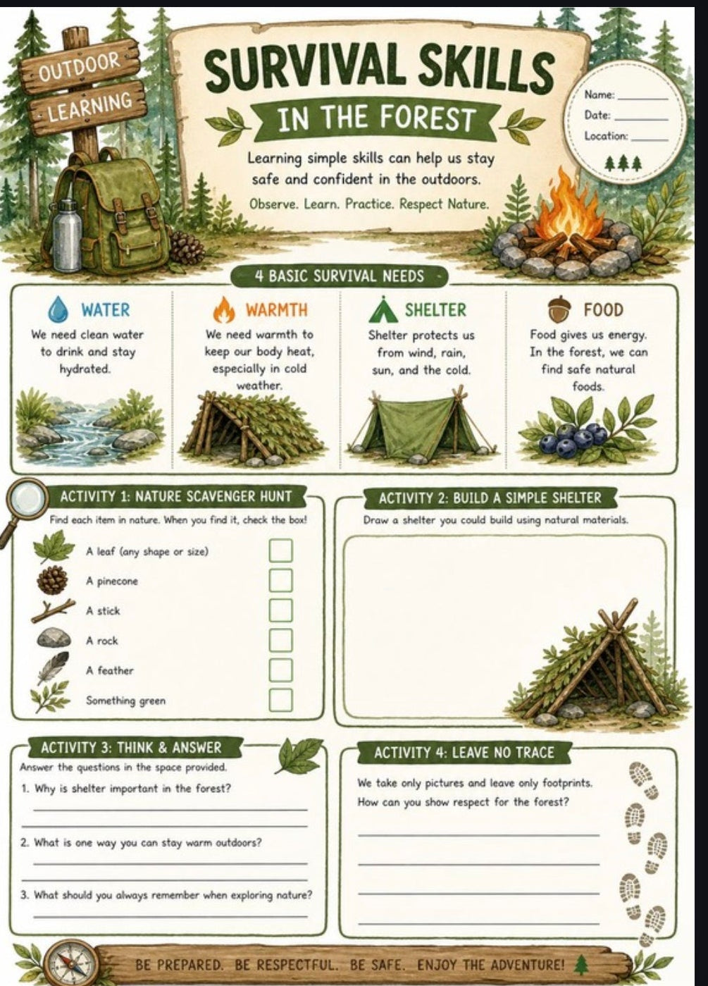 Nature & Outdoor Exploration Pack | Bilingual SEL Activities for Kids