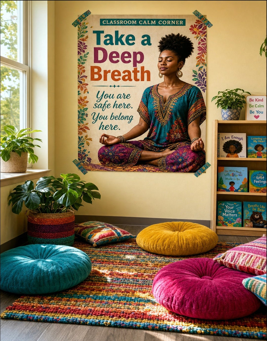 Take a Deep Breath Poster | Mindfulness Wall Art | Diverse Calming Corner Decor | Meditation Print | You Belong Here | Digital Download