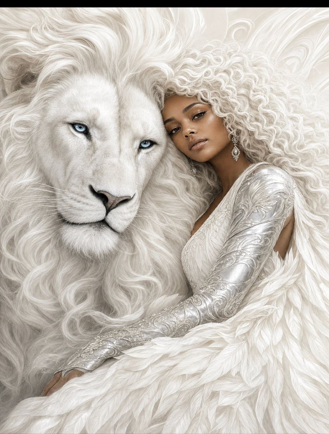 White Lion Guardian – Regal Fantasy Wall Art (Digital Download)
