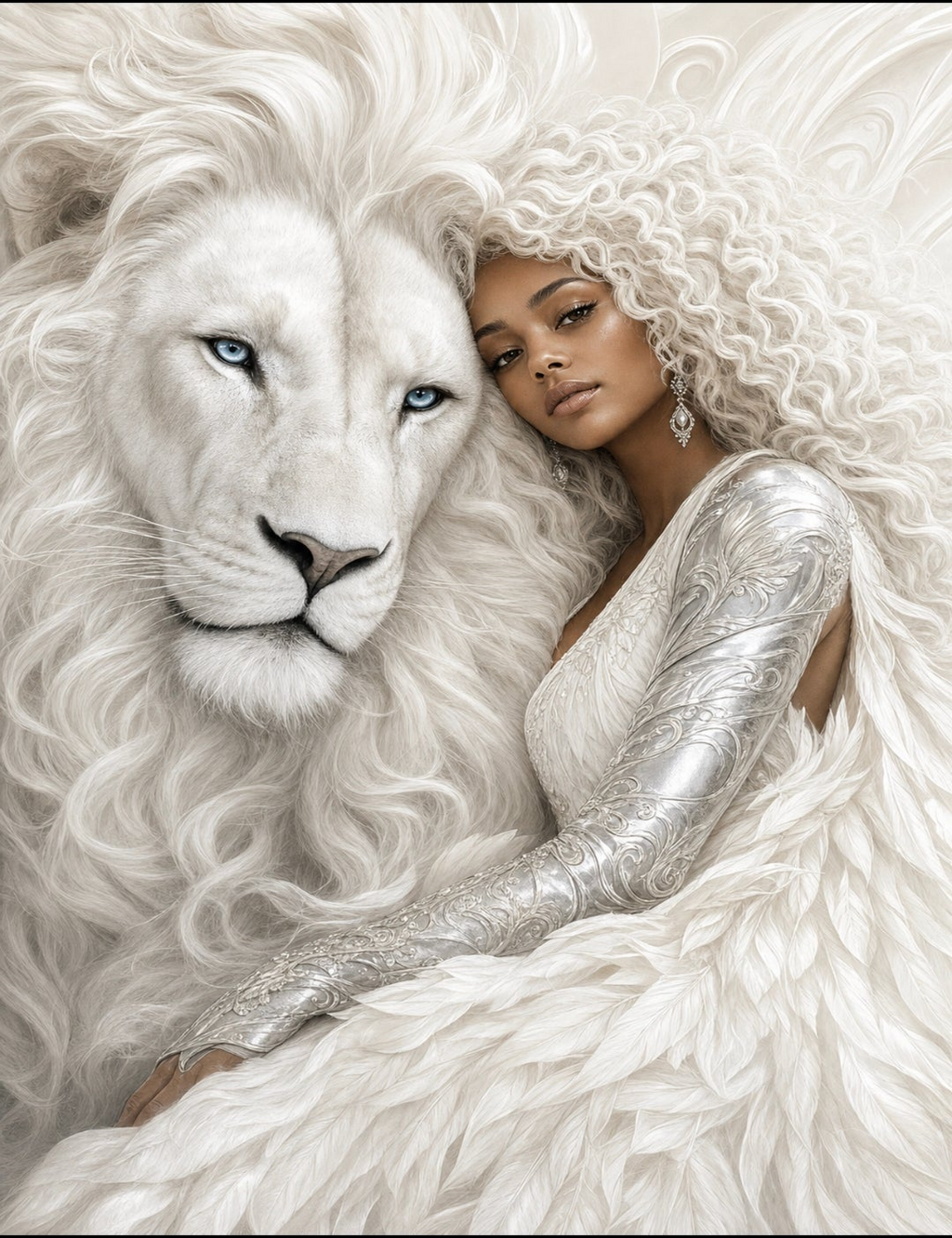 White Lion Guardian – Regal Fantasy Wall Art (Digital Download)
