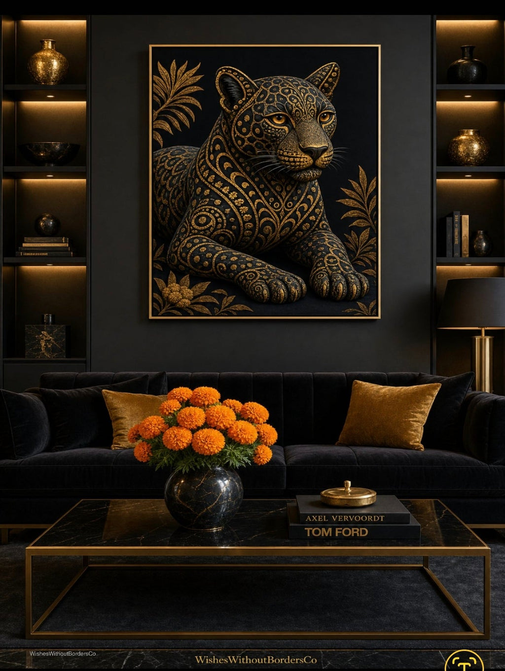 Black Alebrije Gold Spirit — Mexican Día de los Muertos Wall Art (Digital Download)