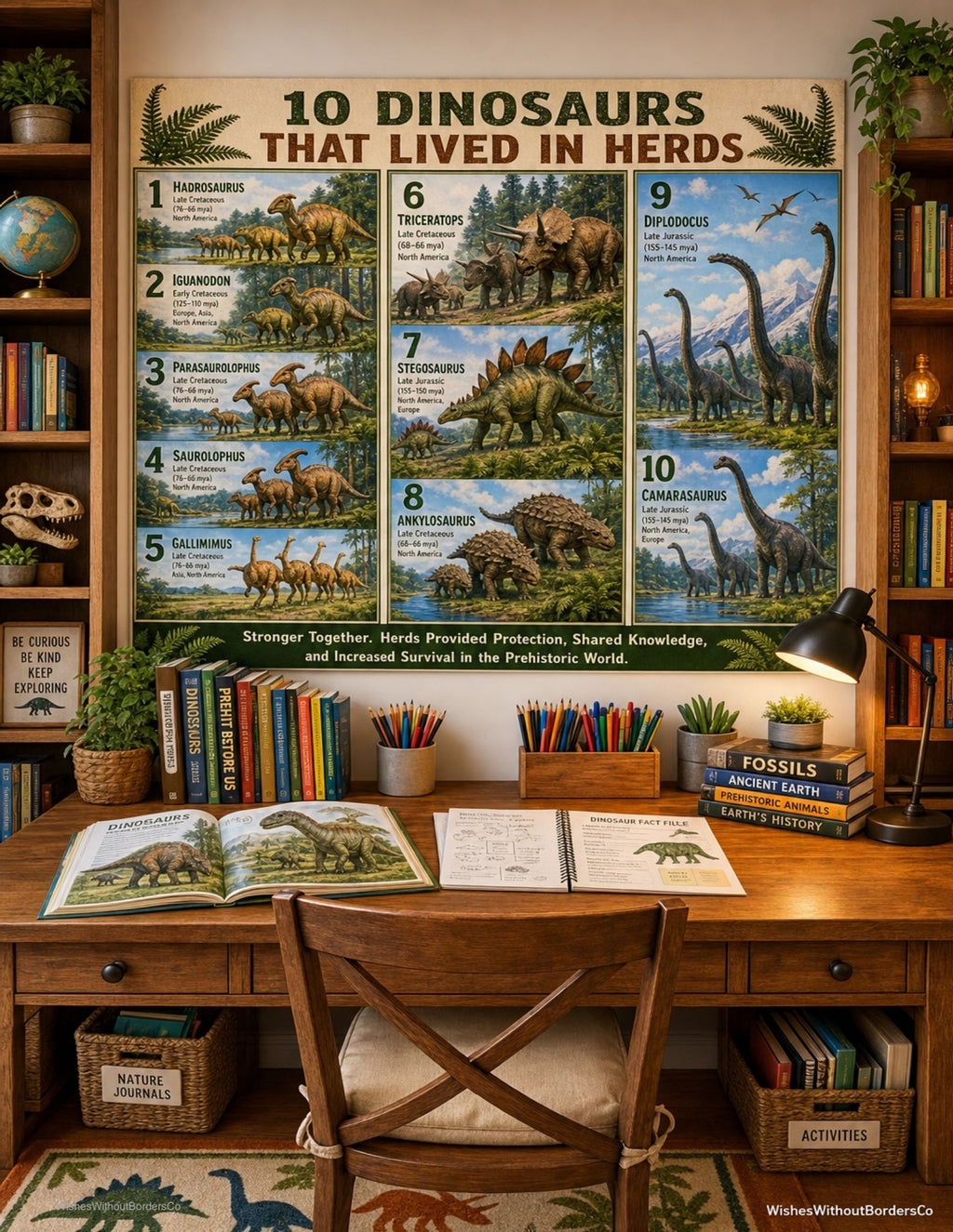 10 Dinosaurs That Lived in Herds | Educational Poster Set for Kids