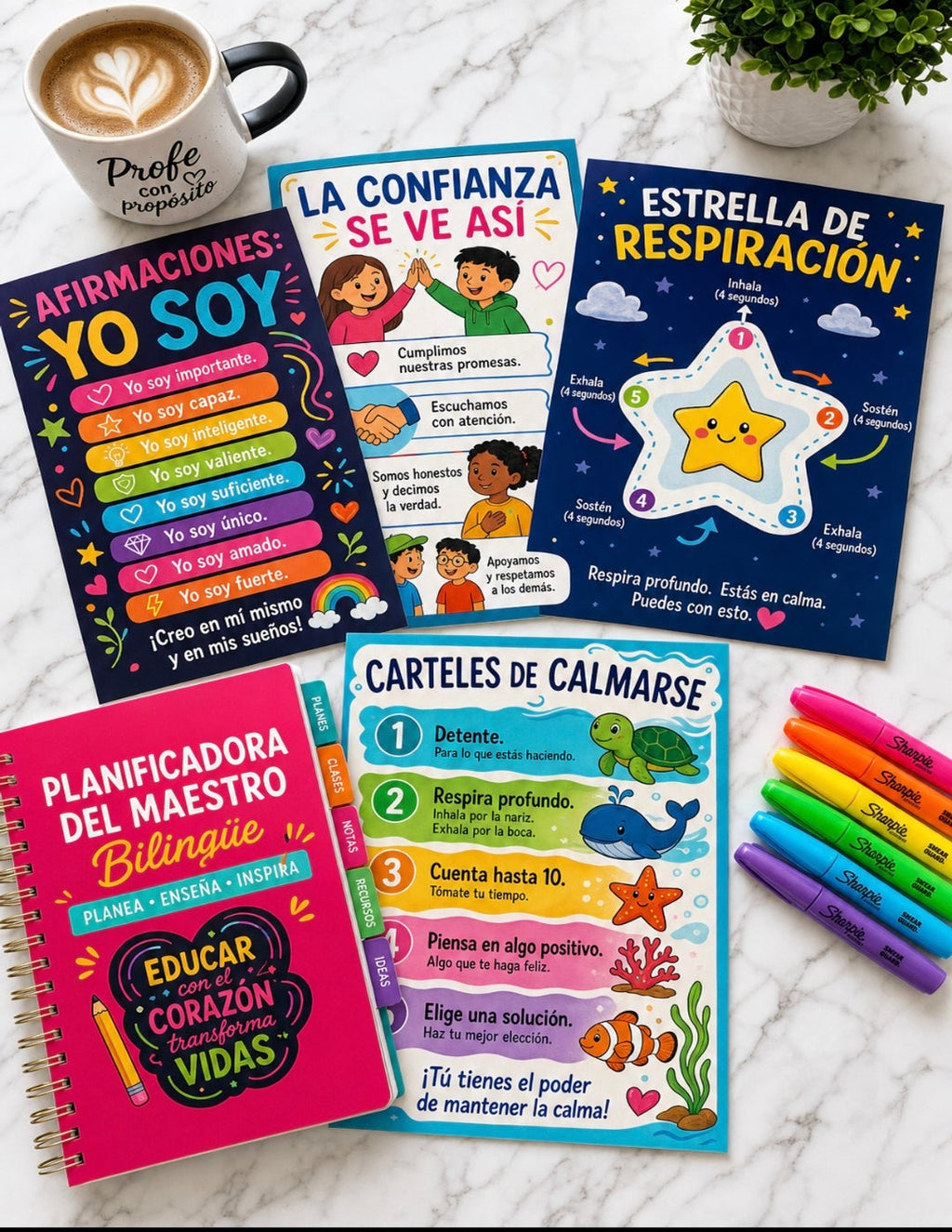 Rincón de Calma — 15 Carteles SEL en Español | Aprendizaje Socioemocional | Decoración de Clase Bilingüe | Recursos para Consejeros Escolares | Mentalidad de Crecimiento