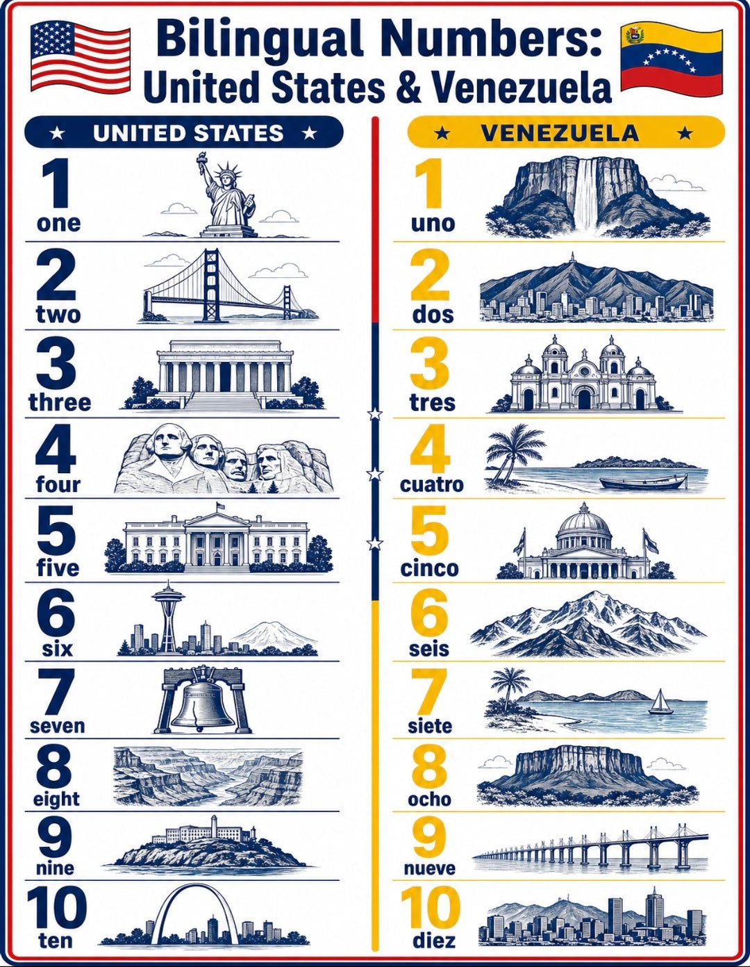 Numbers Around the World — 15 Multilingual Number Posters 1-10 | Bilingual Counting Landmarks Bundle | Printable Classroom Decor