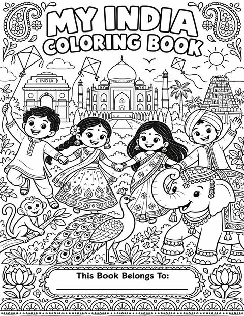My India Coloring Book — Make Your Own Mini Book | 20 Pages + Cover | Kids Cut, Color & Assemble | Multicultural SEL Activities