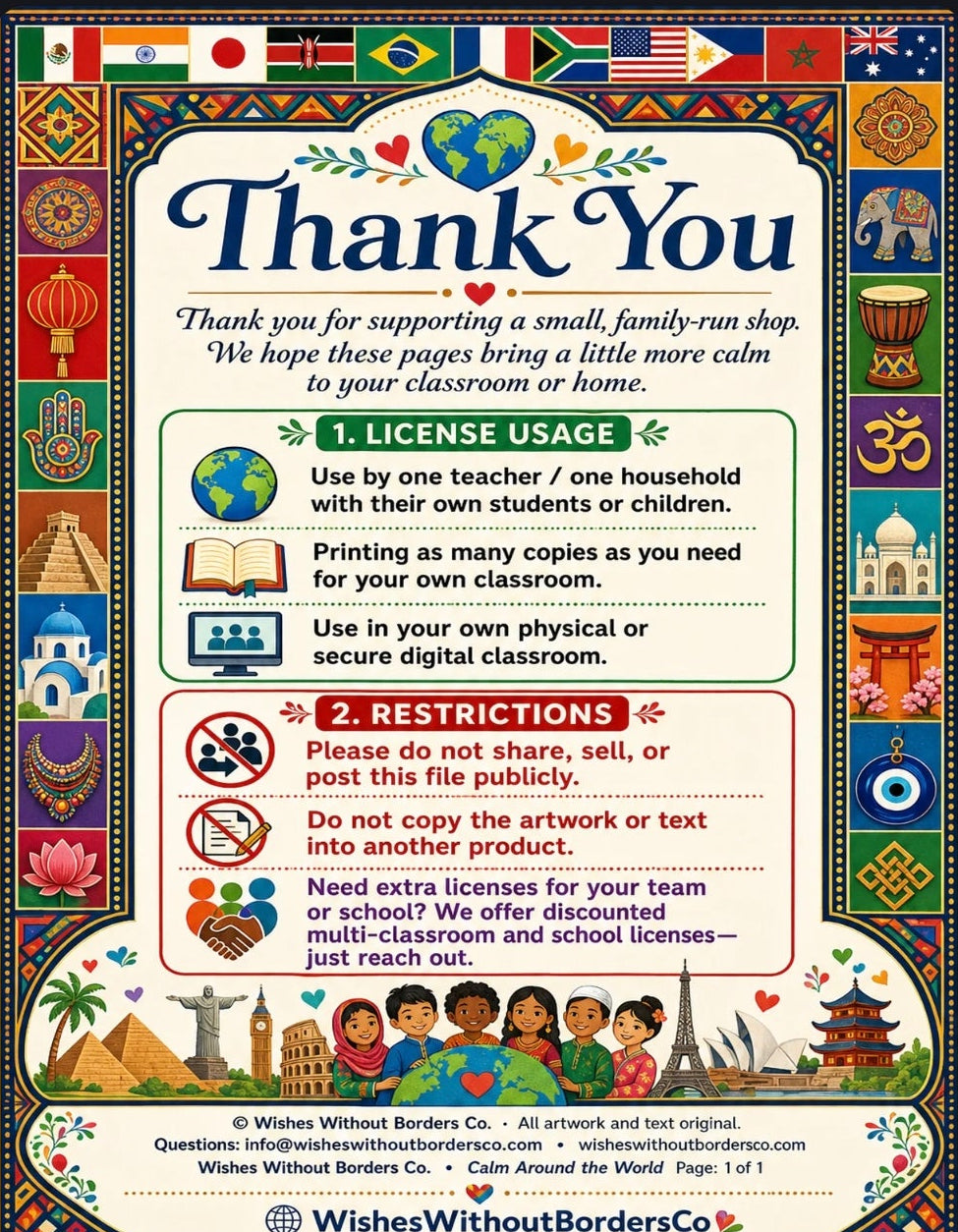 Calm Around the World | 15-Page SEL Breathing & Mindfulness Kit | Multicultural Calm Corner Printables