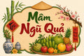Vietnamese Tết Decor | Mâm Ngũ Quả Wall Art | Lunar New Year Fruit Tray Poster | Peach Blossom & Bamboo | Asian Holiday Home Decor | Tết Gift