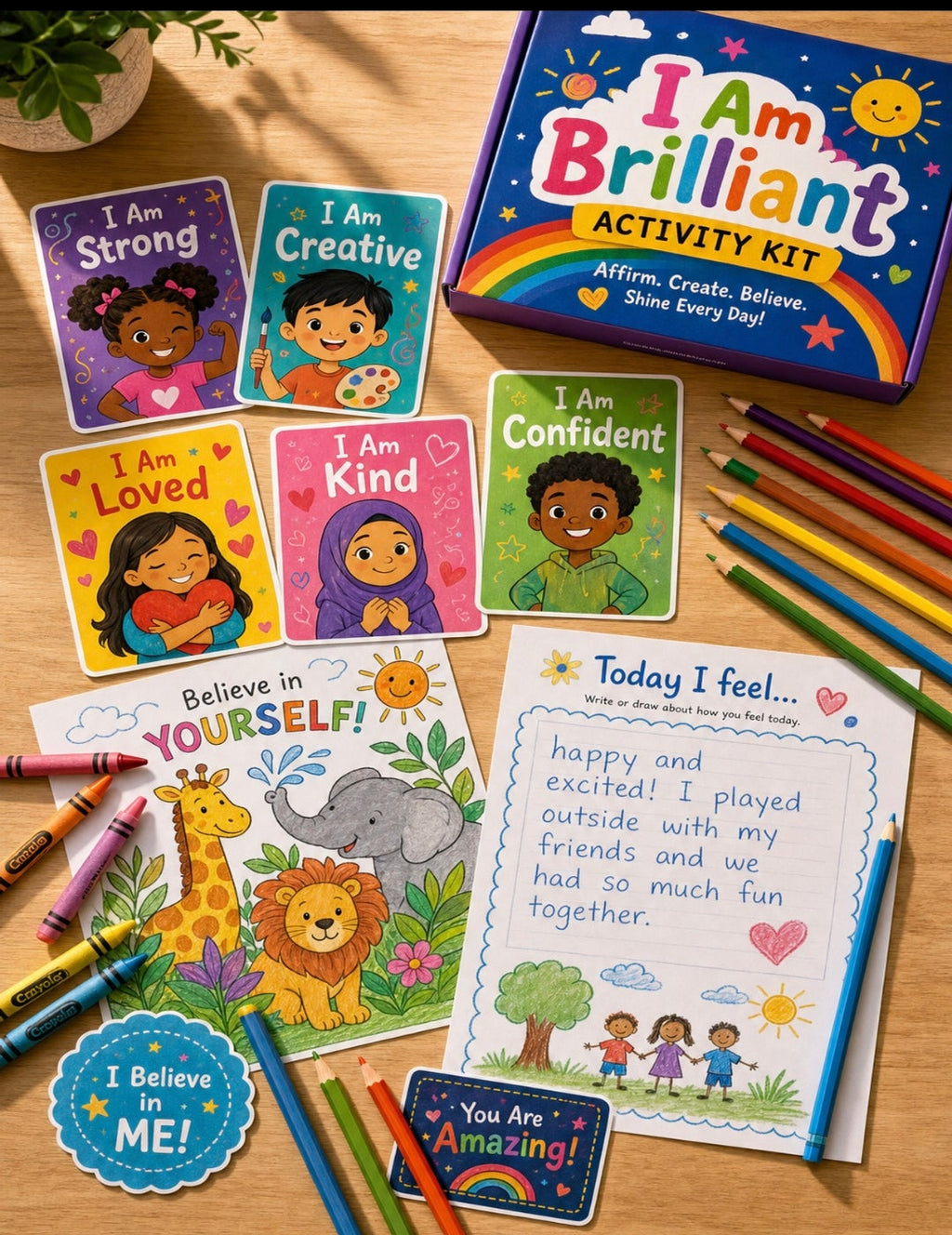 I Am Brilliant — Multicultural Affirmation & Activity Kit for Kids | Self-Esteem Building | Coloring, Writing Prompts & Positive Affirmation Cards | Printable PDF