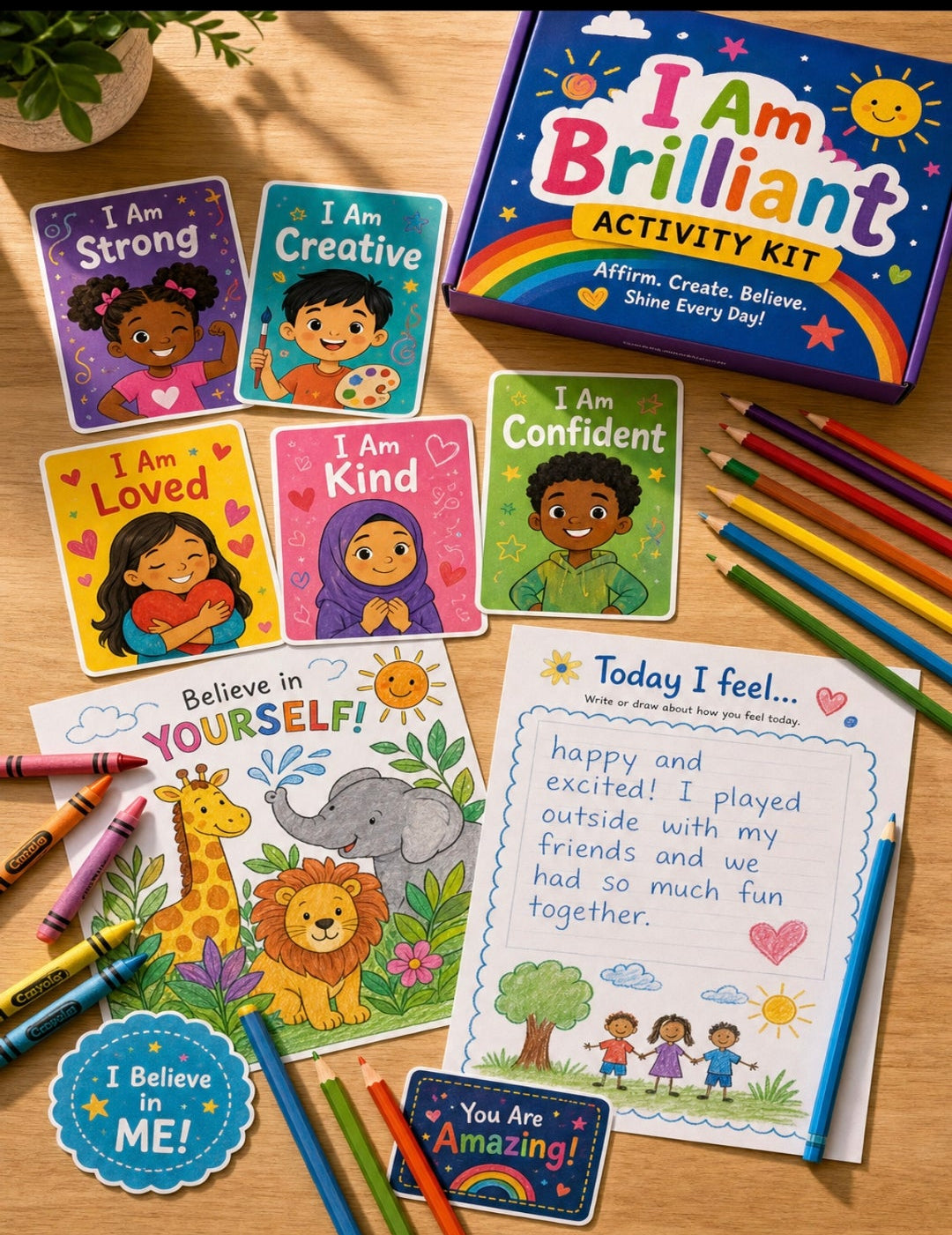 I Am Brilliant — Multicultural Affirmation & Activity Kit for Kids | Self-Esteem Building | Coloring, Writing Prompts & Positive Affirmation Cards | Printable PDF