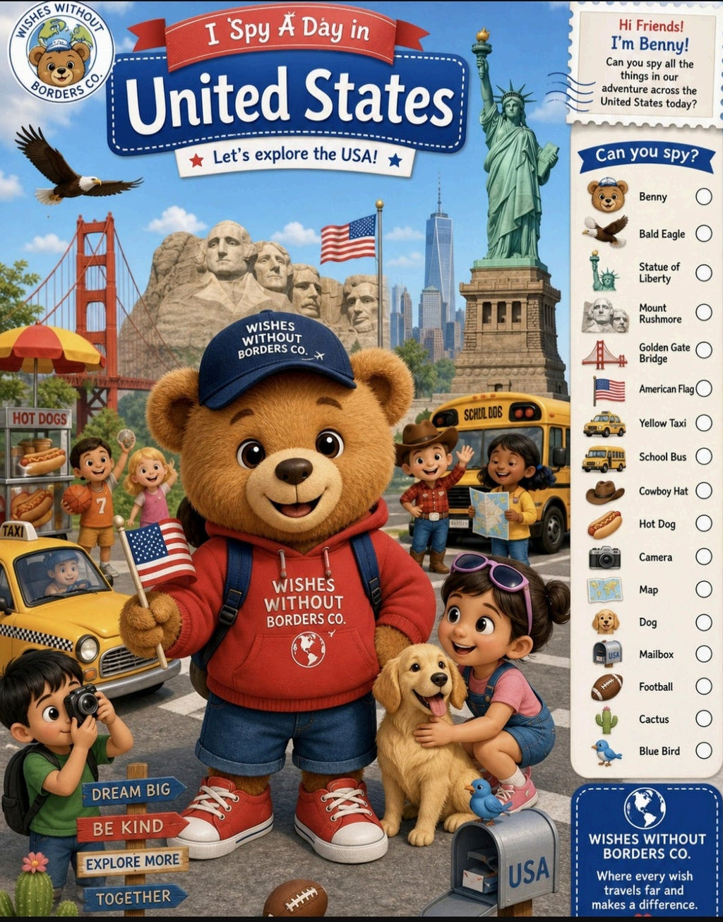 I Spy With Benny the Bear: 27 Countries Around the World | Multicultural Search & Find Activity Book | Printable Digital Download for Kids