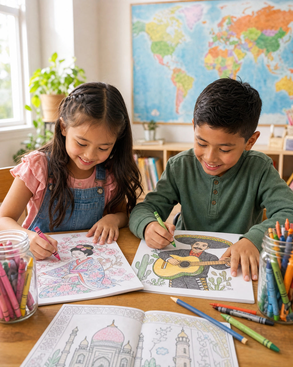 Around the World with Friends Coloring Book | 15 Global Culture Coloring Pages | Multicultural Kids Printable PDF | Geography & Traditional Outfits