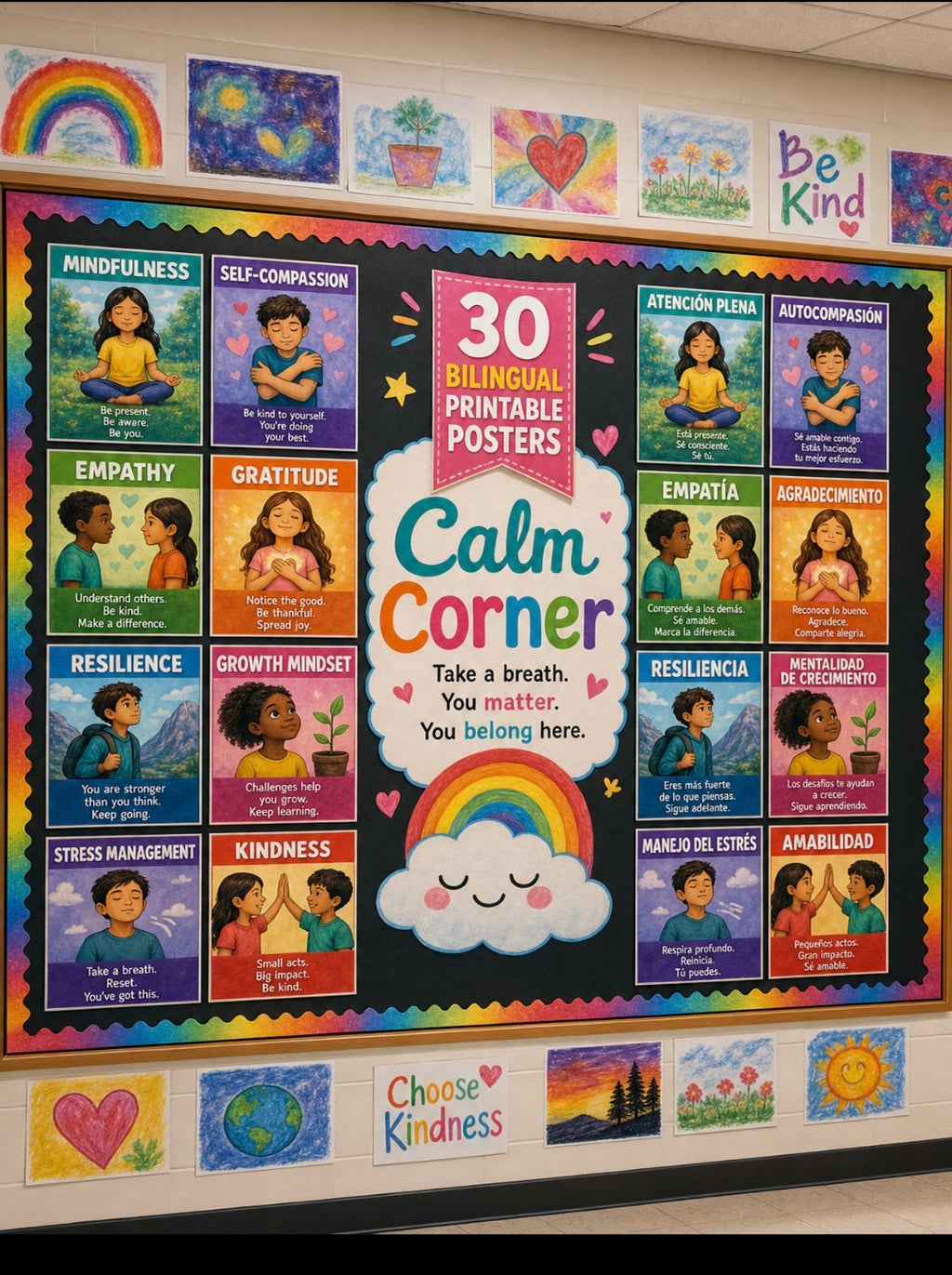 Rincón de Calma — 15 Carteles SEL en Español | Aprendizaje Socioemocional | Decoración de Clase Bilingüe | Recursos para Consejeros Escolares | Mentalidad de Crecimiento