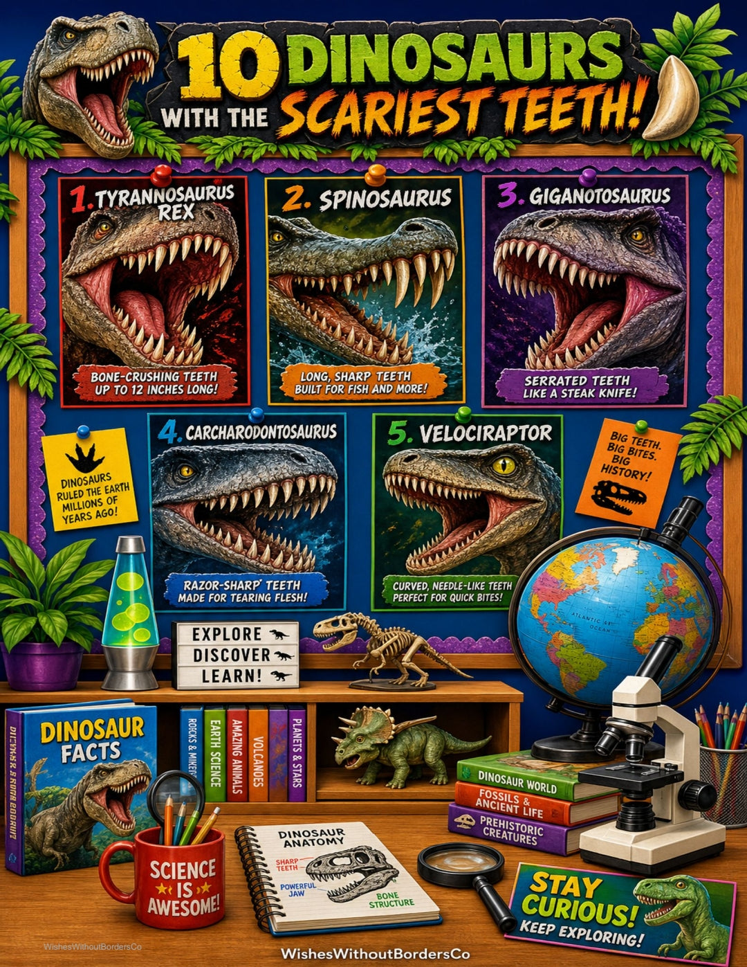 10 Dinosaurs with the Scariest Teeth | Educational Poster Set for Kids