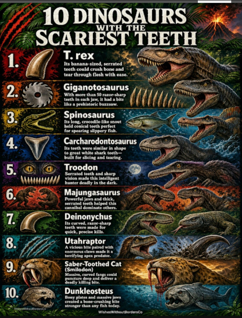 10 Dinosaurs with the Scariest Teeth | Educational Poster Set for Kids