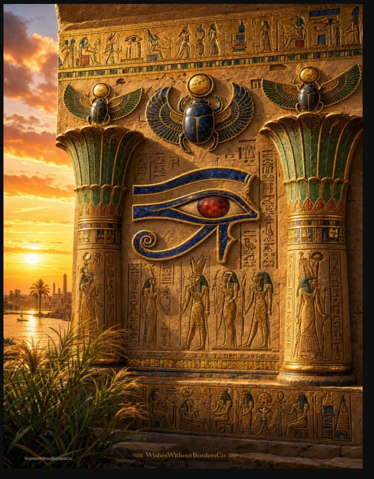 2-Piece Ancient Egyptian Wall Art Set | Eye of Horus & Scarab Beetle Digital Download | Kemetic Decor | Hieroglyphic Temple Printable Art