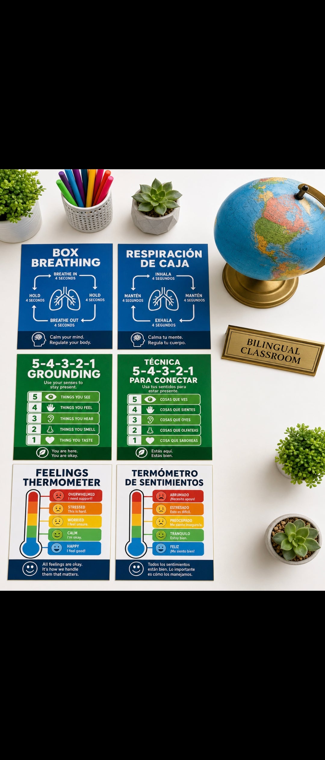 Calm Corner Bilingual SEL Poster Bundle | 30 English & Spanish Printable Posters | Social Emotional Learning | Diverse Classroom Decor | Counselor & Teacher Resources