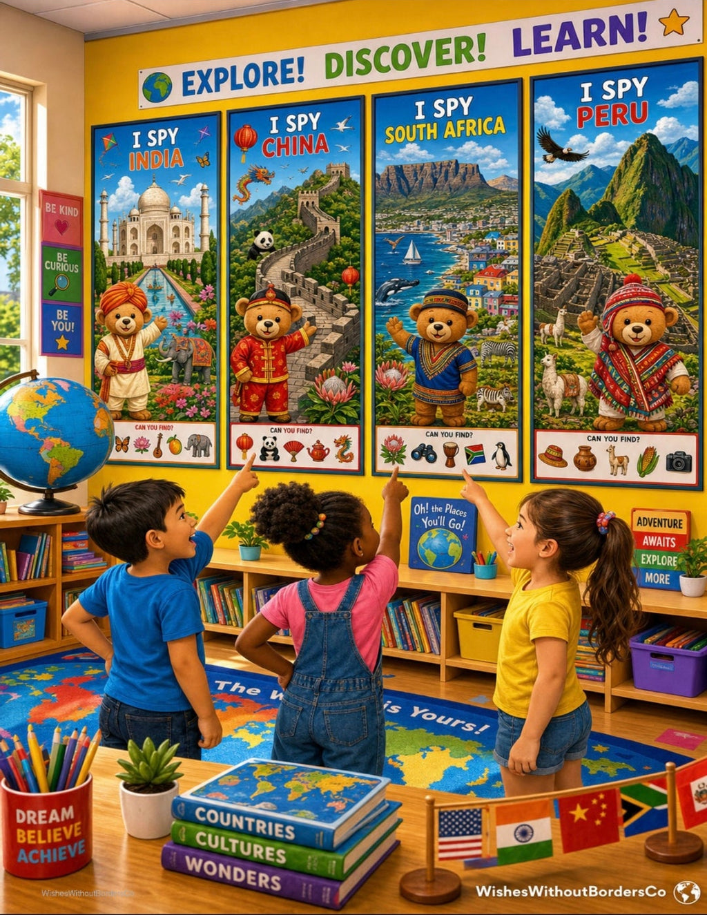 I Spy With Benny the Bear: World Explorer Edition | 8-Country Landscape Activity Posters | Printable Digital Download