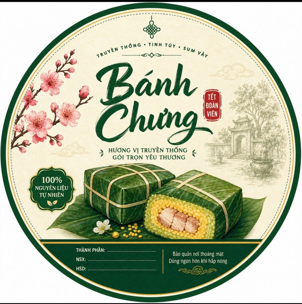 Vietnamese Bánh Chưng Rice Cake Art Print | Traditional Tết Label Designs | 3 Variations Included