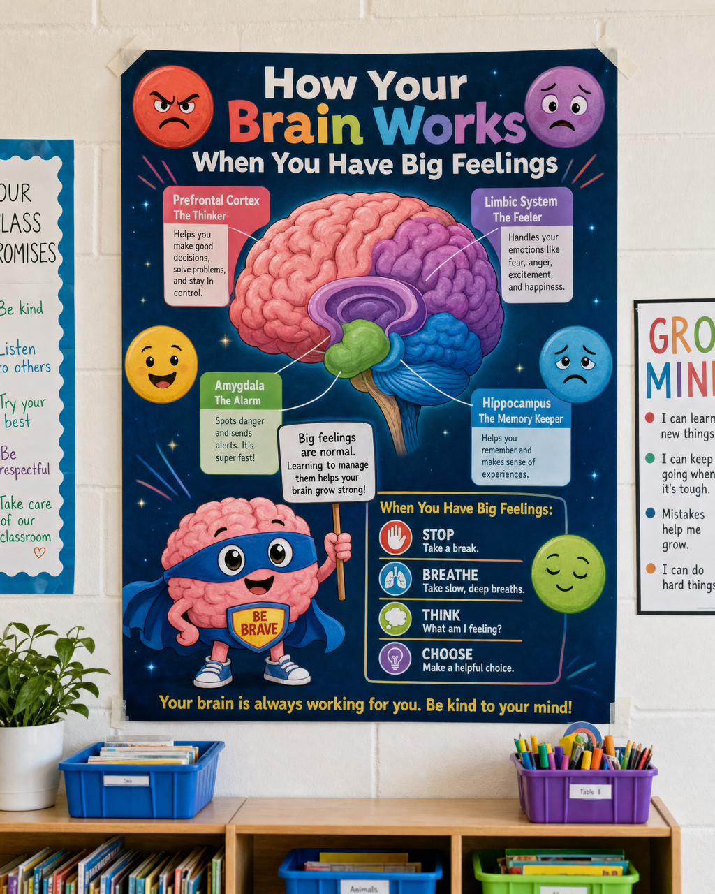 How Your Brain Works When You Have Big Feelings Poster | Amygdala Hijack | SEL Classroom Decor | Neuroscience for Kids | Emotional Regulation Print | Digital Download