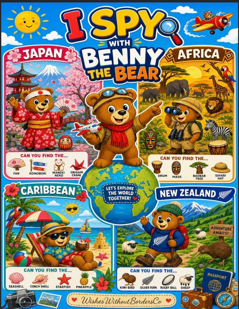 I Spy With Benny the Bear: 27 Countries Around the World | Multicultural Search & Find Activity Book | Printable Digital Download for Kids