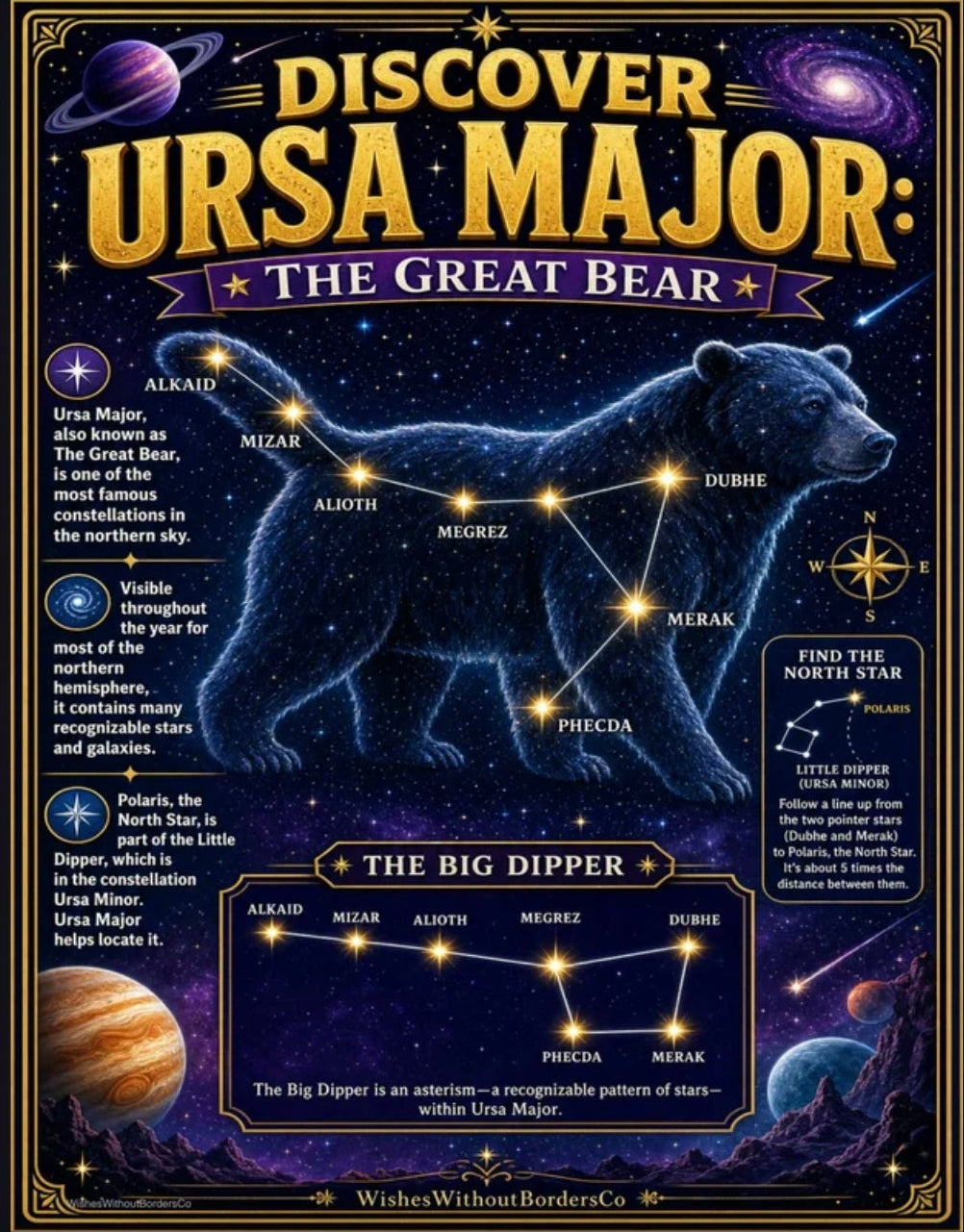 Ursa Major Constellation Poster | The Great Bear | Star Map Wall Art | Astronomy Classroom Decor | Digital Download