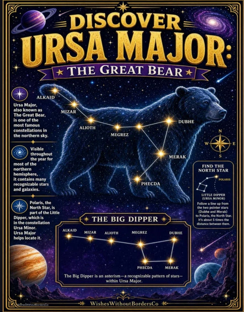 Ursa Major Constellation Poster | The Great Bear | Star Map Wall Art | Astronomy Classroom Decor | Digital Download
