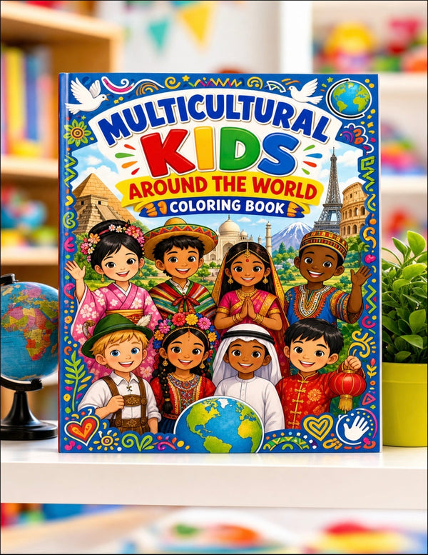Multicultural Kids Around the World Coloring Book | 16 Printable Pages | Diverse Cultures & Landmarks | Educational Geography Activity | Instant Download