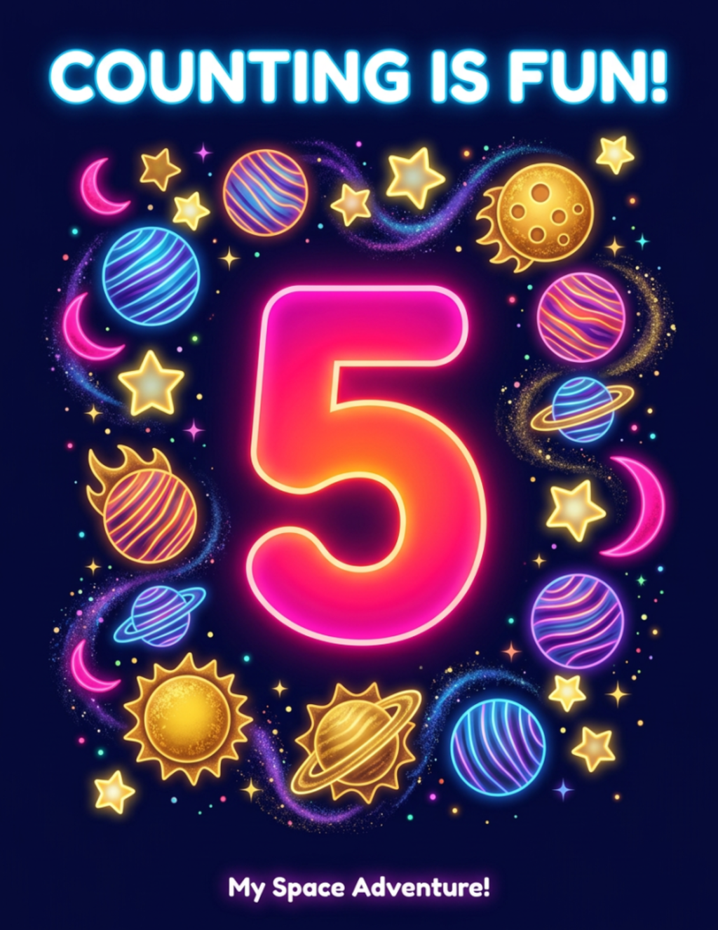 Neon Space Numbers 1-10 | Printable Flashcards & Coloring Book for Kids