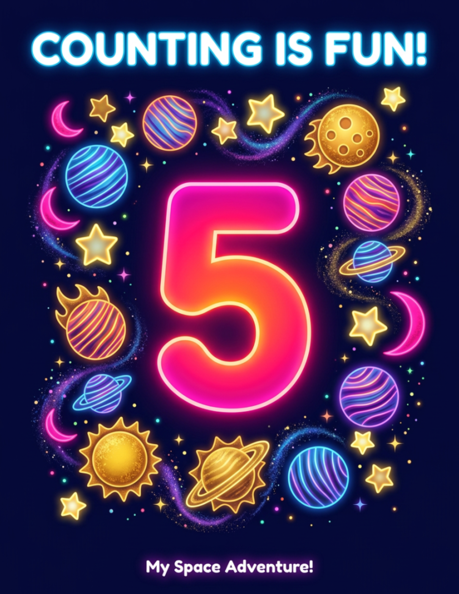 Neon Space Numbers 1-10 | Printable Flashcards & Coloring Book for Kids