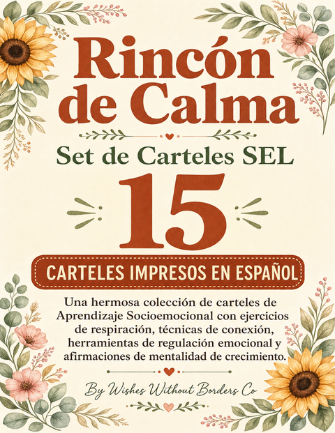 Rincón de Calma — 15 Carteles SEL en Español | Aprendizaje Socioemocional | Decoración de Clase Bilingüe | Recursos para Consejeros Escolares | Mentalidad de Crecimiento