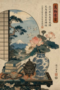 Japanese Ukiyo-e Wall Art | Lotus & Mount Fuji Still Life | Buddhist Zen Decor | 萬物有靈 All Things Have Spirit